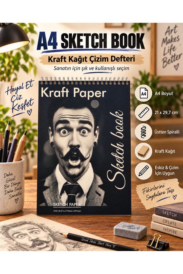 Kraft Drawing Notebook A4 30 Sheets 90 Gr. Sketchbook