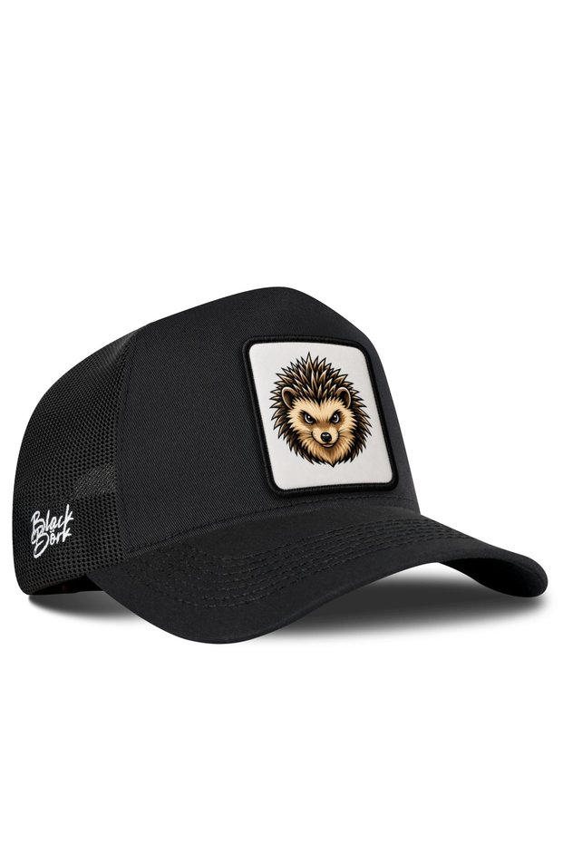 Black Trucker Hat with Hedgehog Logo