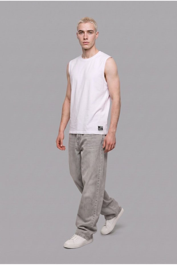 100% Cotton Boxy Fit Crew Neck Ribbed White Undershirt I6589Ax26Sm