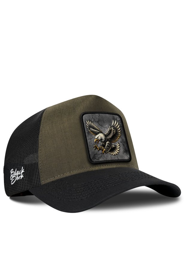 Eagle Logo Cordura Black-Khaki Trucker Hat