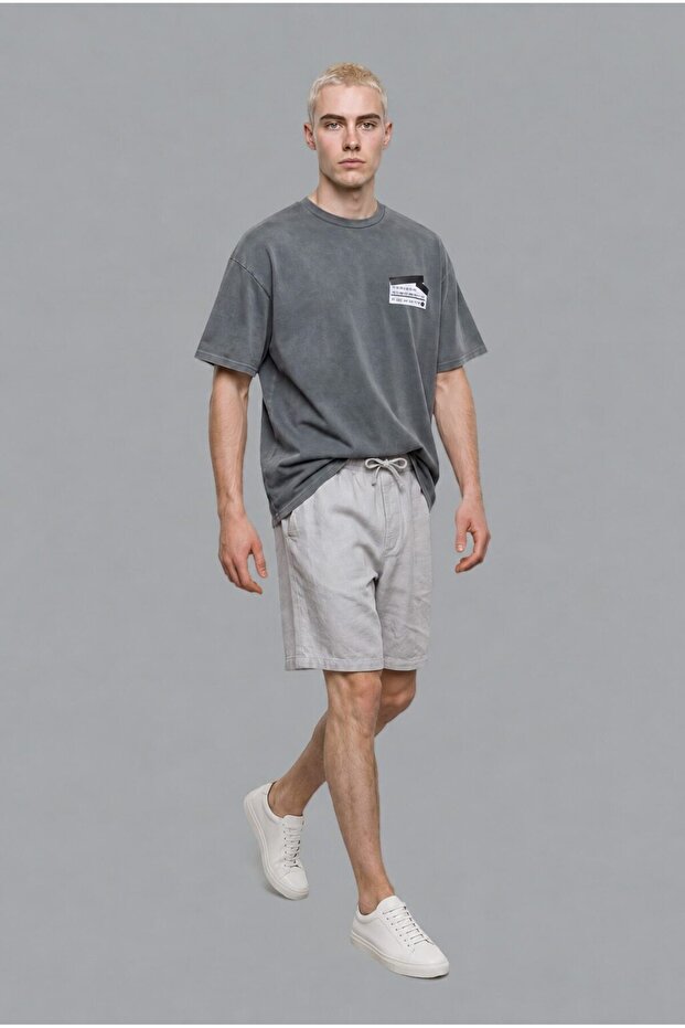 100% Cotton Loose Fit Crew Neck Short Sleeve Label Detailed Washable Basic T-Shirt I5175Ax26Hs