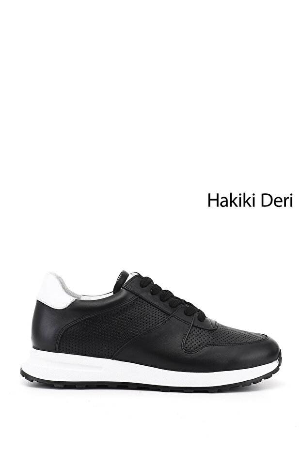 Men's Black Lace-Up Genuine Leather Comfort Sneaker