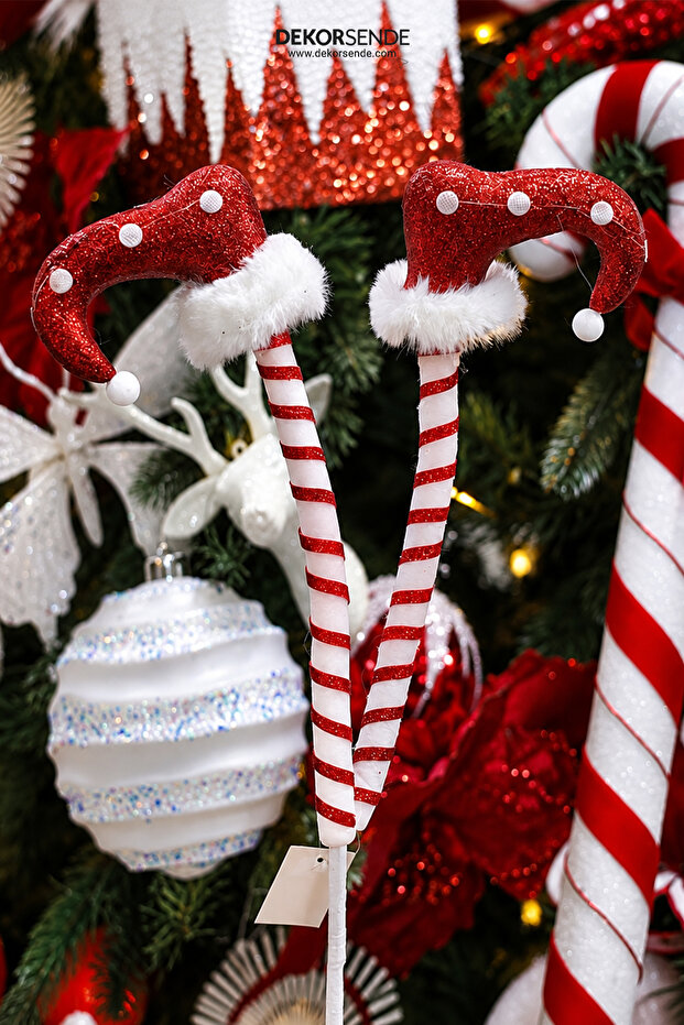 Christmas Ornament Glittered Inverted Leg Branch Red White 75 cm