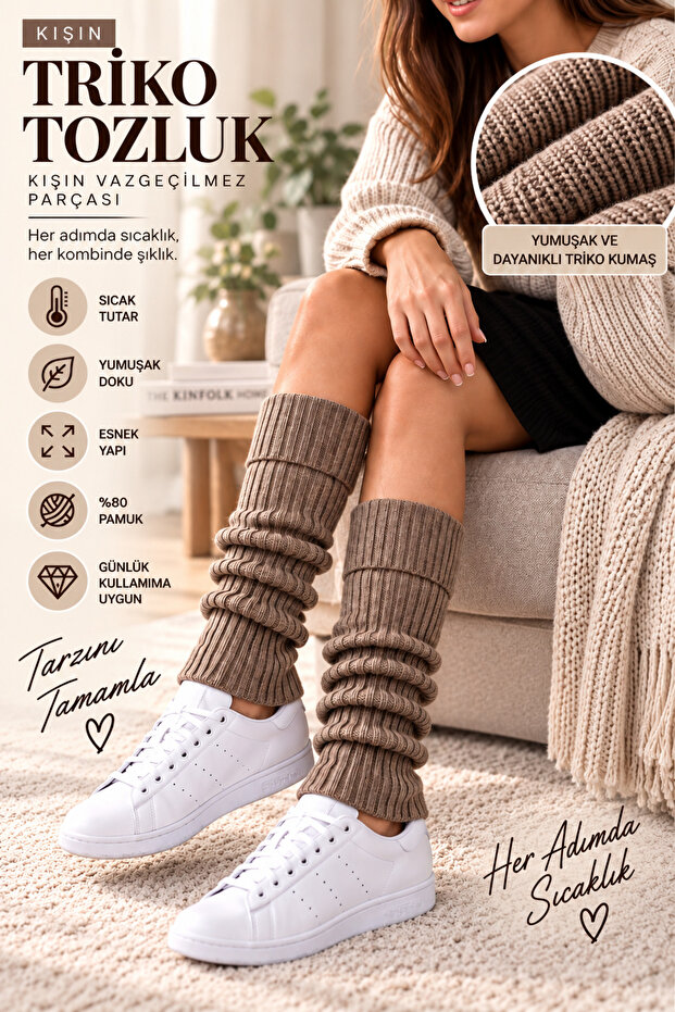 Dust Cover Women's Stone Color Winter Long Knitted Leg Warmer Cotton Pairs