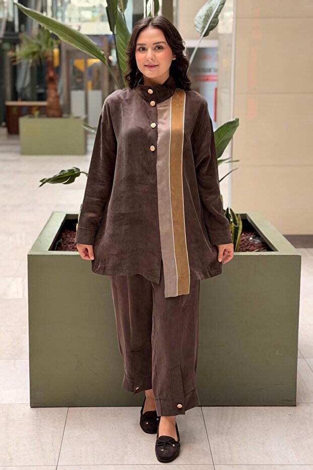 Colorblock Stripe Detailed Tunic Trouser Set
