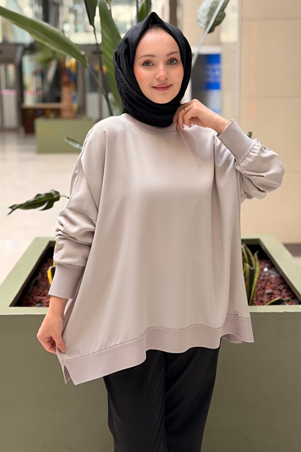 Square Patterned Mercerized Combination Tunic with Sleeves