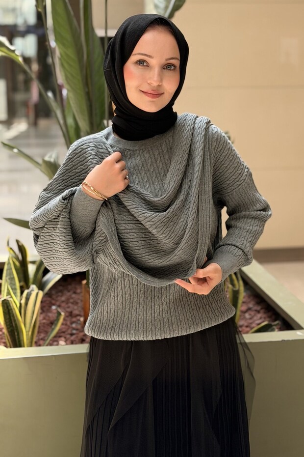 Crochet Knitwear Hair Braid Patterned Shawl Detailed Knitwear Blouse