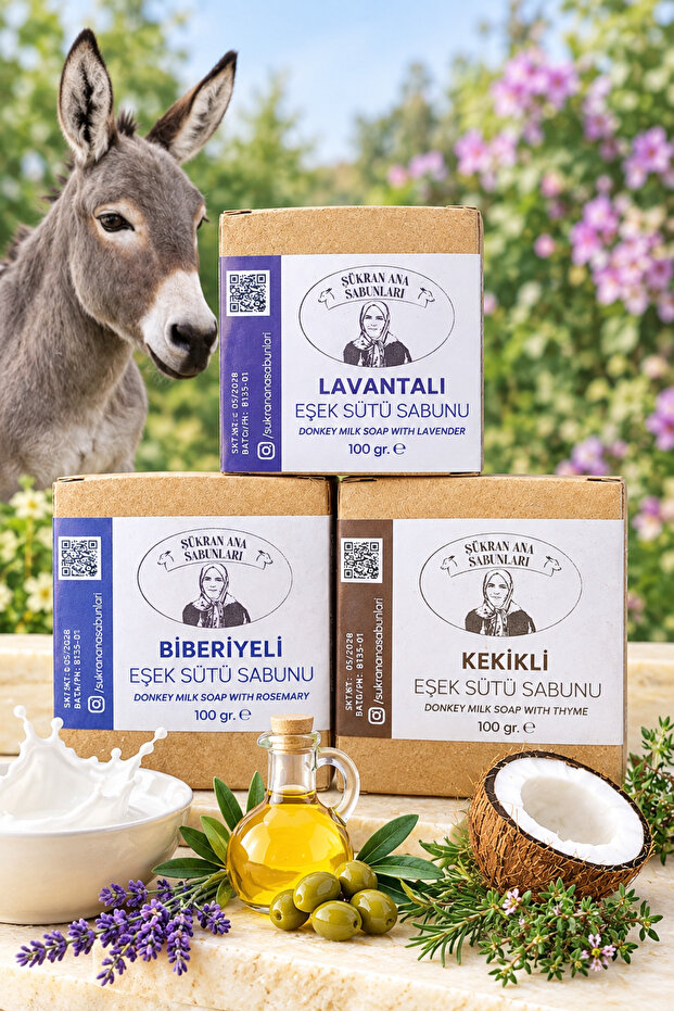 Lavender Rosemary Thyme Olive Coconut Oil Donkey Milk Soap 3 Pieces 100 Gr Handmade Relaxing Care Series