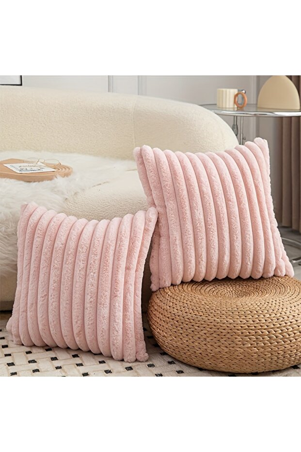 45x45cm pink 1pc Plush Decorative Throw Pillow Cover Fuzzy Striped Soft Throw Pillow Covers Cushion