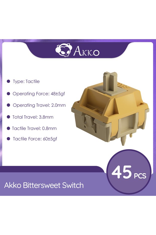 45pcs Akko Bittersweet Switch 5-Pin 48gf Tactile Switch Muted Thocky Sound Factory Lubed Compatible