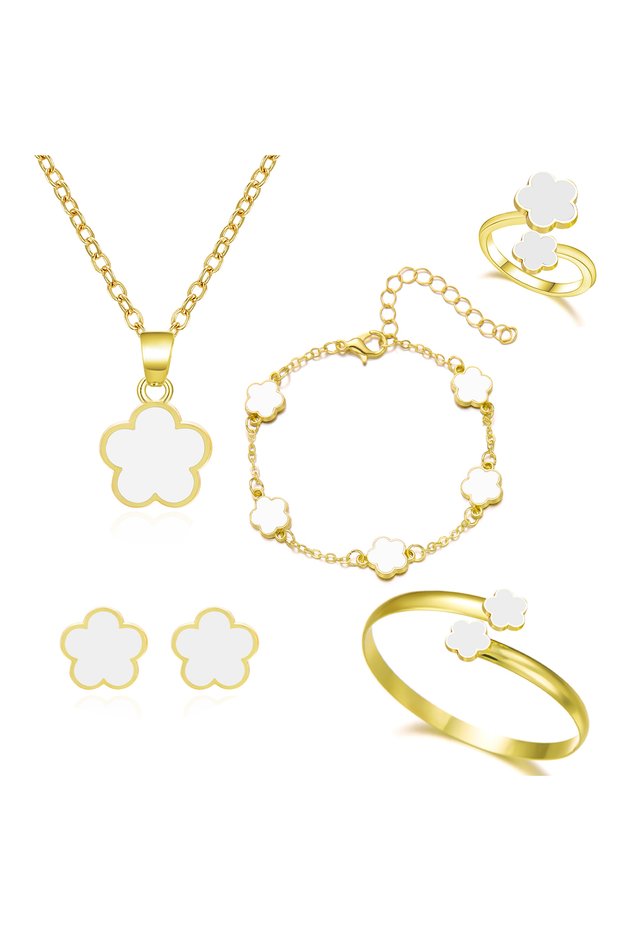 RINHOO FRIENDSHIP NC24Y0417-3 5 PCS Five Leaf Flower Combination Jewelry Set For Women Good Luck Ear