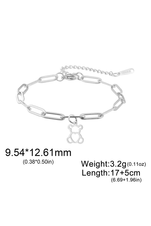 17cm A Silver color Cute Love Bear Pendant Women's Bracelet Stainless Steel Fashion Simple Romantic