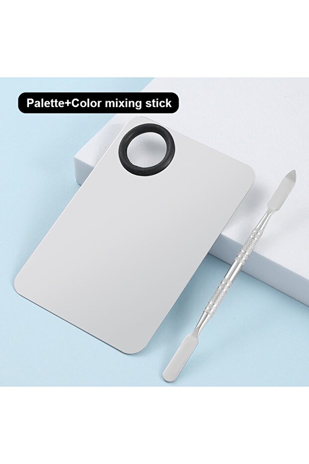 Square Set Stainless Steel Makeup Mixing Palette with Foundatio Spatula for Watercolor Paints Eye Sh