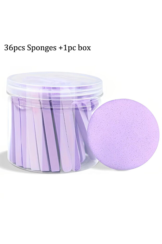 PURPLE Compress Face Wash Puff with Storage Box Facial Cleansing Sponge for Makeup Remover Round Fac