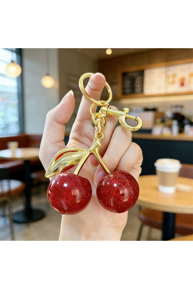 lightredcherry 1PC Sweet Cherry Imitation Pearl Beads Key Chain Exquisite Bag Pendant Decoration Bac