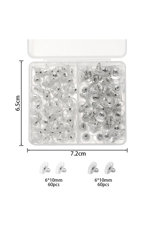 Silver Rhodium 120pcs Boxed Soft Silicone Rubber Earring Back Stoppers For Stud Earring DIY Earring