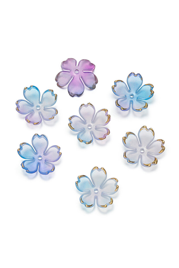 Blue purple 50pcs Cherry Blossoms Acrylic Beads Golden Brushed Patter Petals Charm Connector DIY Ear