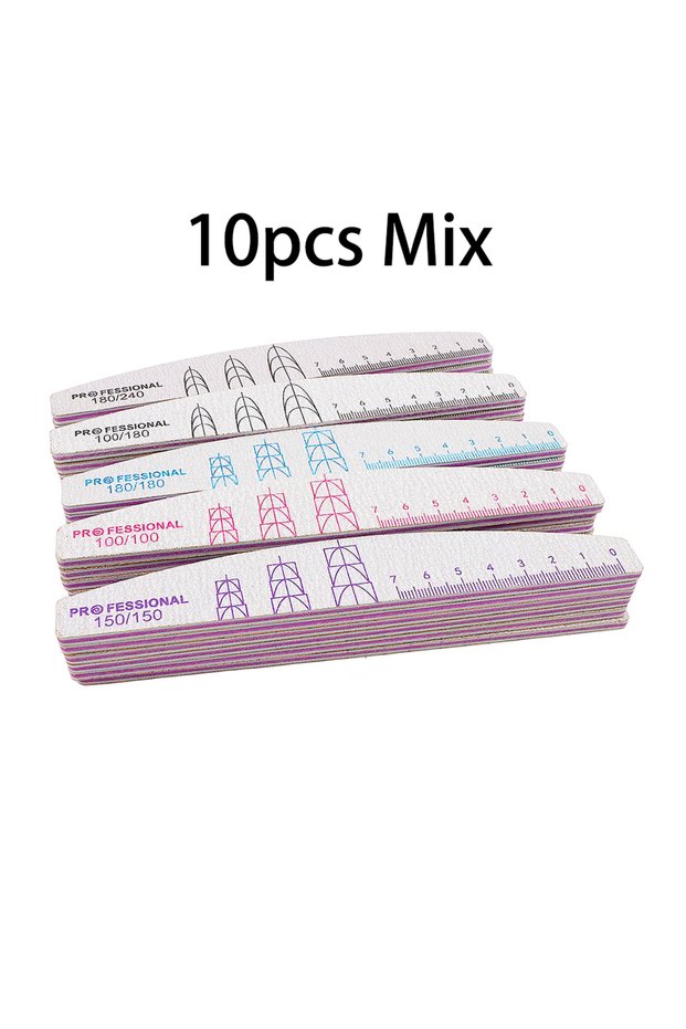 10pcs Mix Nail File Buffer 100/180/240 Grit Half Moon Nail Files Double Side Sandpaper Nail Sanding