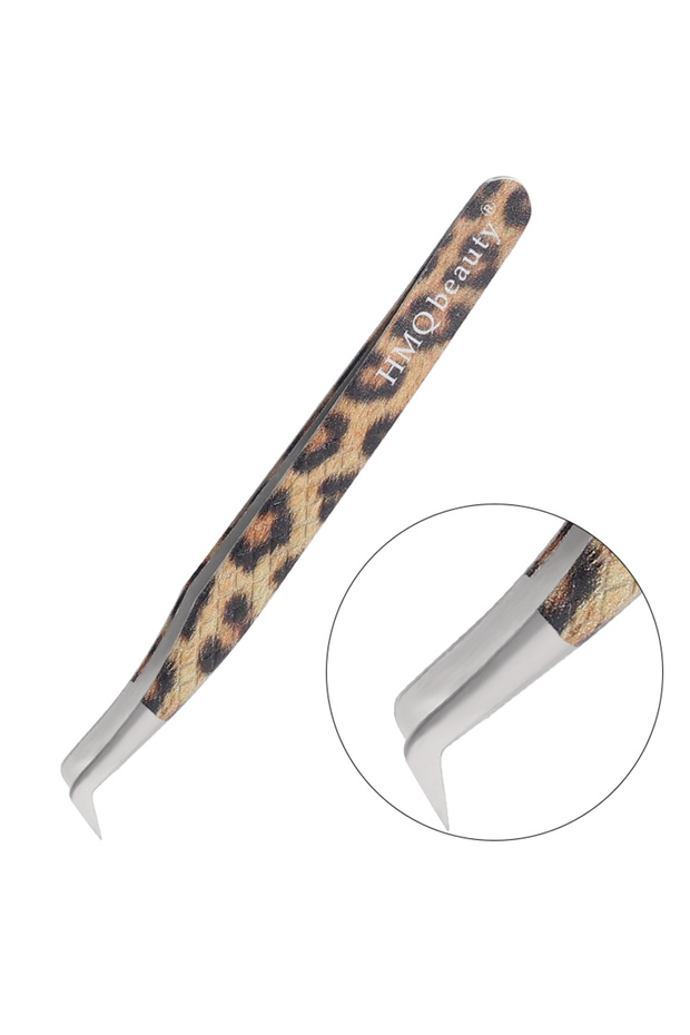 C-1pcs 1Pcs Leopard Lash Tweezers Stainless Steel Superhard Tweezer 3D Volume Accurate Anti-Static E