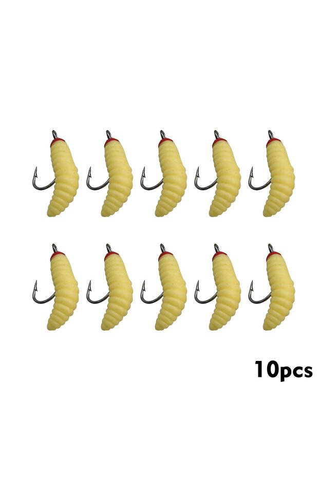10pcs 10pcs Soft Maggot Baits with hook Fake Bread Worms for Fishing Lures for Artificial Wax Worms