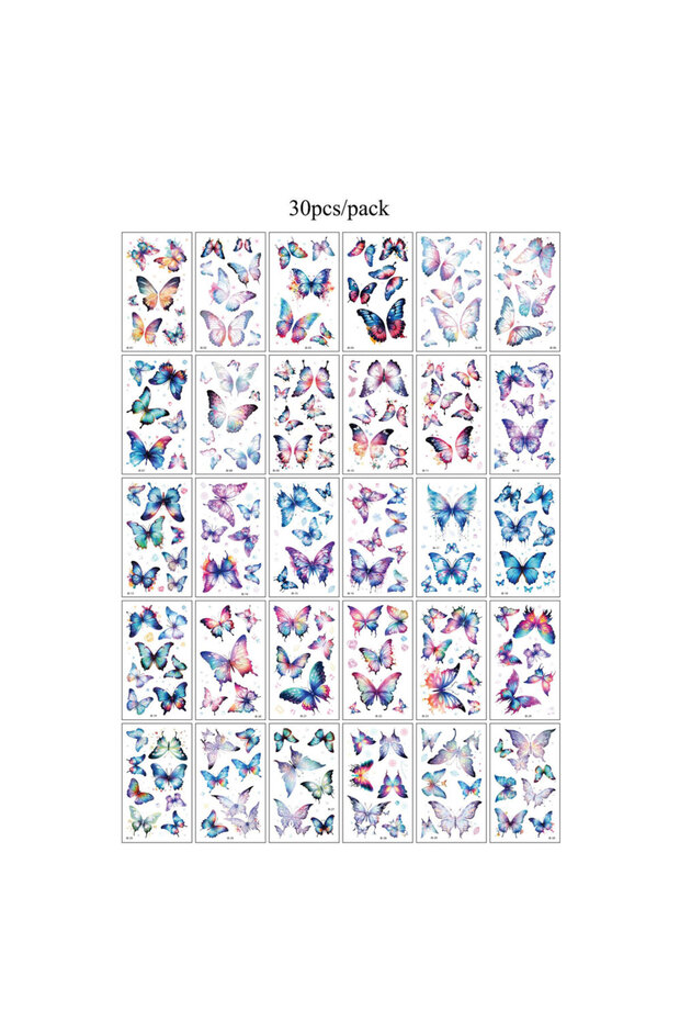 Set-326 30pcs Waterproof Temporary Tattoo Stickers Disposable 3D Color Butterfly Rose Flower Feather