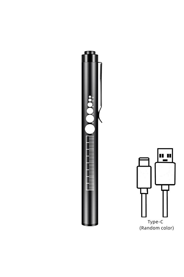 Lithium Ion Battery Black 2-in-1 LED Penlight With Pupil Gauge Type-C USB Rechargeable Ldeal Medical