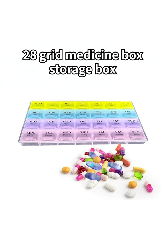 VIOLET 28 Grid Medicine Box English Portable Household Large Capacity Health Box Packaging Storage B