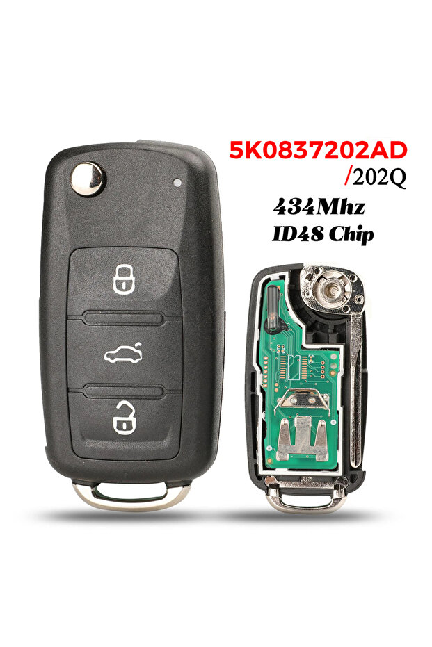 Remote key jingyuqin 5K0837202AD/202Q Flip Remote Car Key 434Mhz for VW VOLKSWAGEN Caddy Eos Golf Je