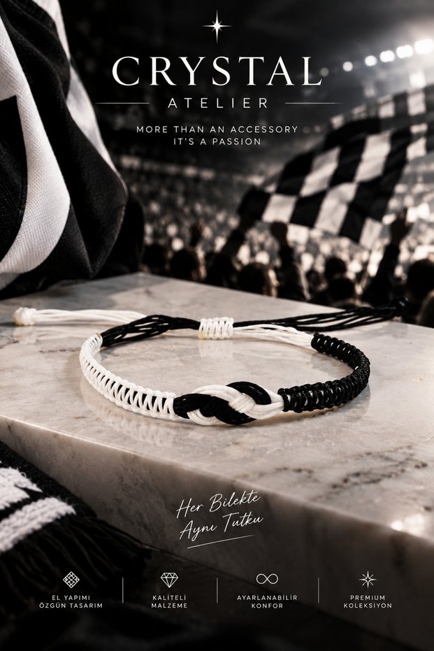 Black and White Infinity Macrame Fan Bracelet Adjustable Unisex Handmade