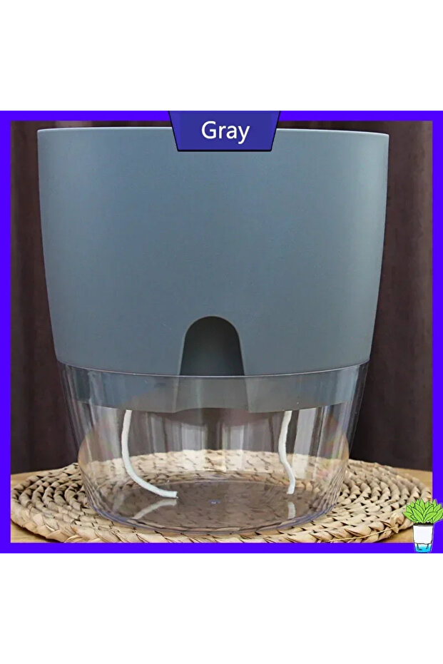 Medium705 Gray Transparent Double Layer Plastic Flower Pot Self Watering Flowerpot Cotton Rope Water