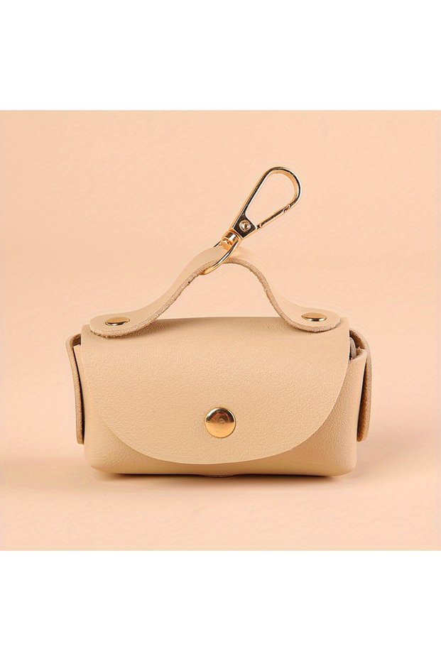 one size beige Portable Dog Waste Bag Dispenser With Leather Clip - Durable Polyester