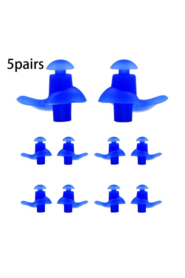 Blue 5-Pair Silicone Earplugs for Swimming And Water Sports - Reusable Comfort Sleep Earplugs Ergono