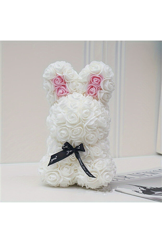 White PinkEAR 1pc 25cm Eternal Artificial Flower Rose Rabbit Romantic Gift For Birthday Anniversary