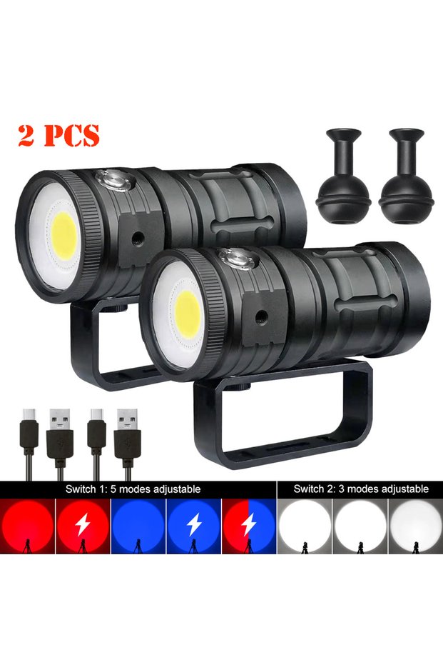 2 PCS With Battery Professional LED Diving Flashlight 18000LM COB Tactical Torch IPX8 Waterproof Gla
