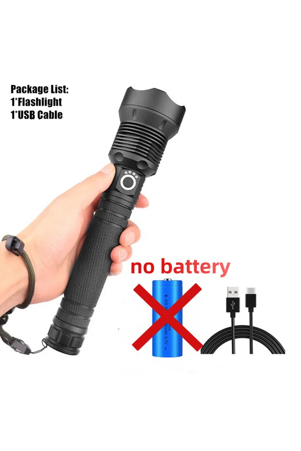 P70 no battery Rechargeable LED Flashlights 90000 Lumens Super Bright Zoomable Waterproof Flashlight