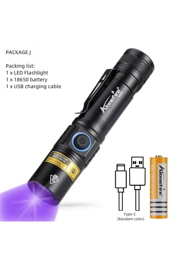 18650 black UV light 365nm 5w Ultraviolet Black Light Type-C Usb Rechargeable UV Flashlight Leakage