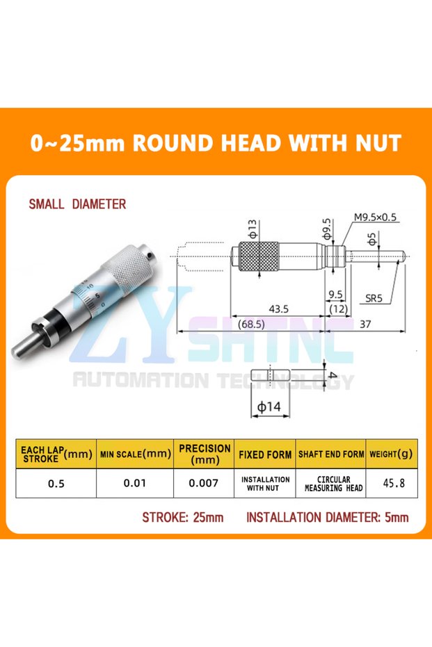 MT25-2 Round nut Micrometer differential head 0-6.5mm micrometer head 0-13mm fine tuning nut microme