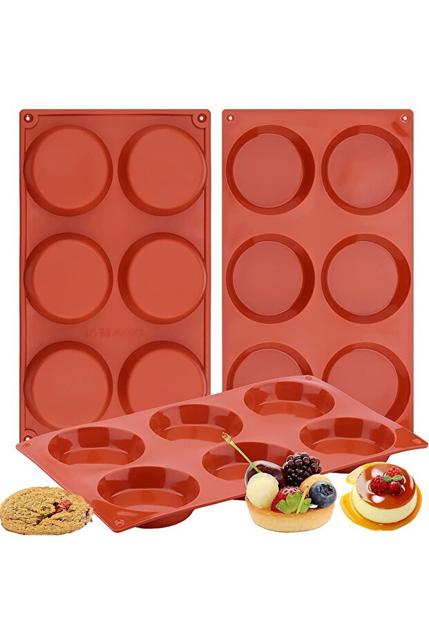 Brown LMETJMA 6-Cavity Silicone Cake Mold Non-Stick Baking Mold Round Disc Resin Coaster Mold for Ha