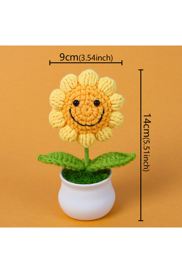 yellow 1PCS Creative Artificial Flowers Cute Crochet SunFlower Pots Knitted Flower Handmade Gift Hom
