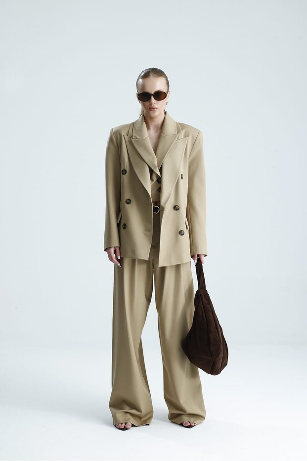 Aloha Beige Double-Breasted Jacket