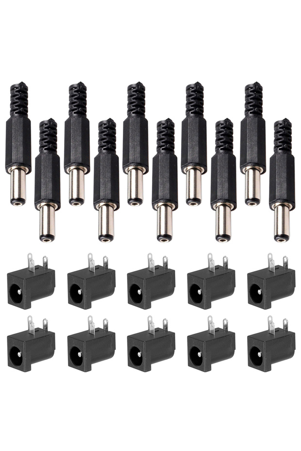 10pairs 10pcs 3 Pin DC Power Connector PCB Mount Female Plug Jack + 10pcs 5.5mm x 2.1mm DIY Male DC