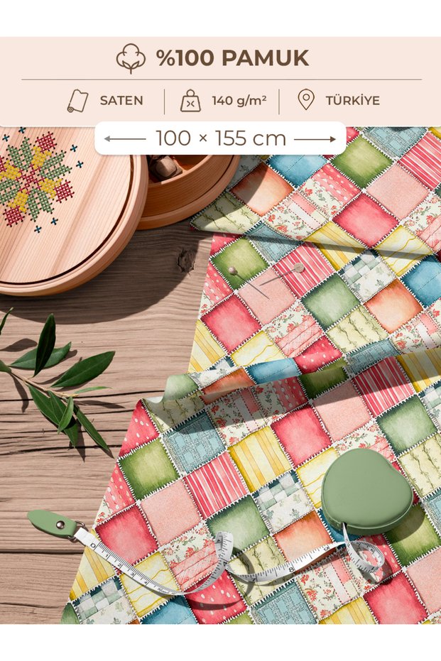 100% Cotton Satin Patchwork Fabric – 155×100 cm – for Sewing and DIY