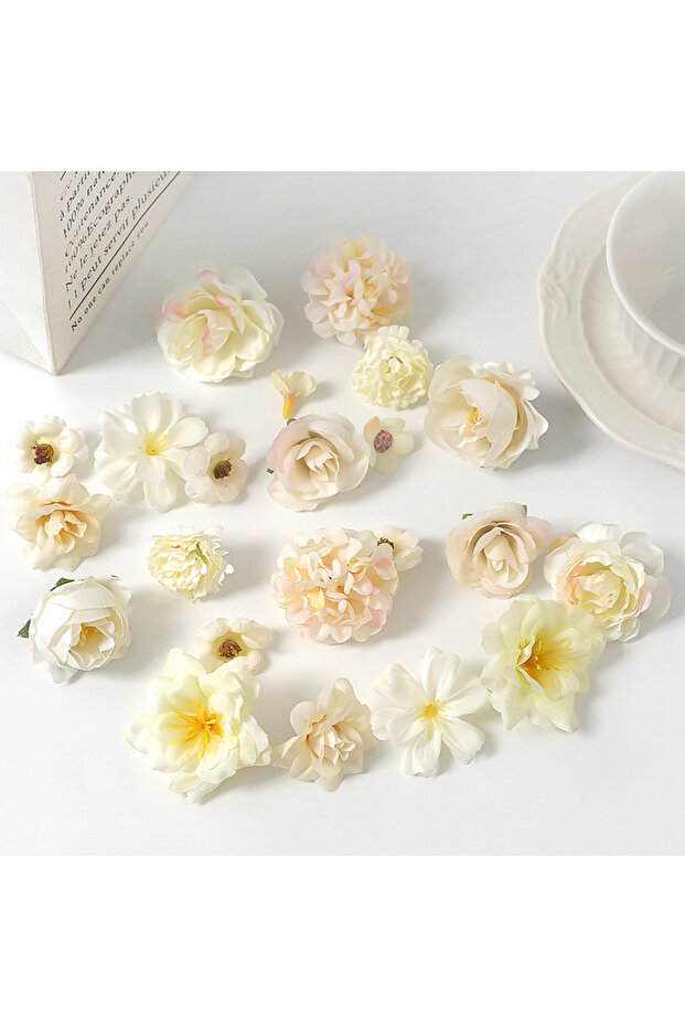 White 24Pcs 4.5cm Artificial Rose Mixed Silk Flower Head Bulk Craft Wreath Wedding Bridal Baby Showe