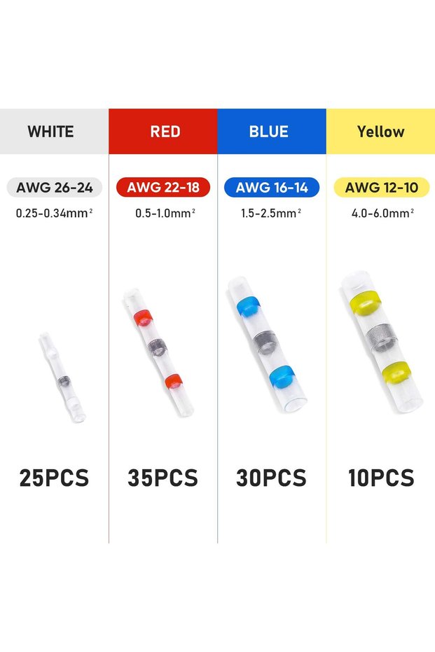 100PCS MIX 100pcs Waterproof Solder Seal Heat Shrink Butt Wire Connectors Terminals Electrical Coppe