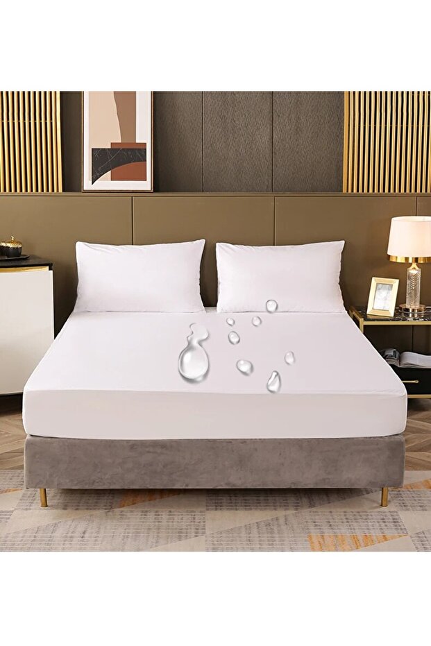 160x200x30cm White Waterproof Fitted Sheet Bedding Cover Bed Cloth Solid Color Mattress Cover Bed Pr