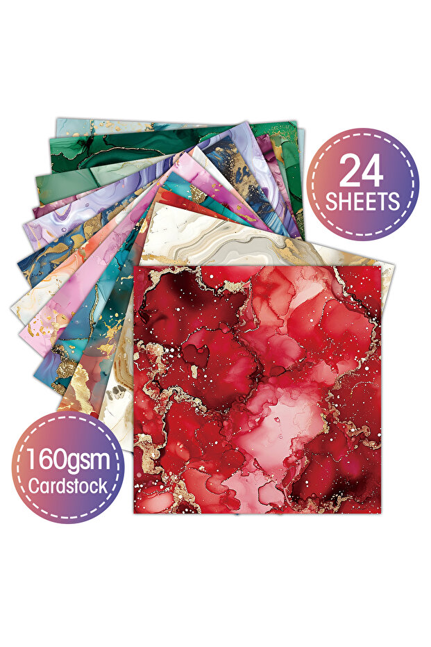 24 sheets paper 24pc Marbled Scrapbook Paper Pad,Colorful Material Paper For Journaling And Planner