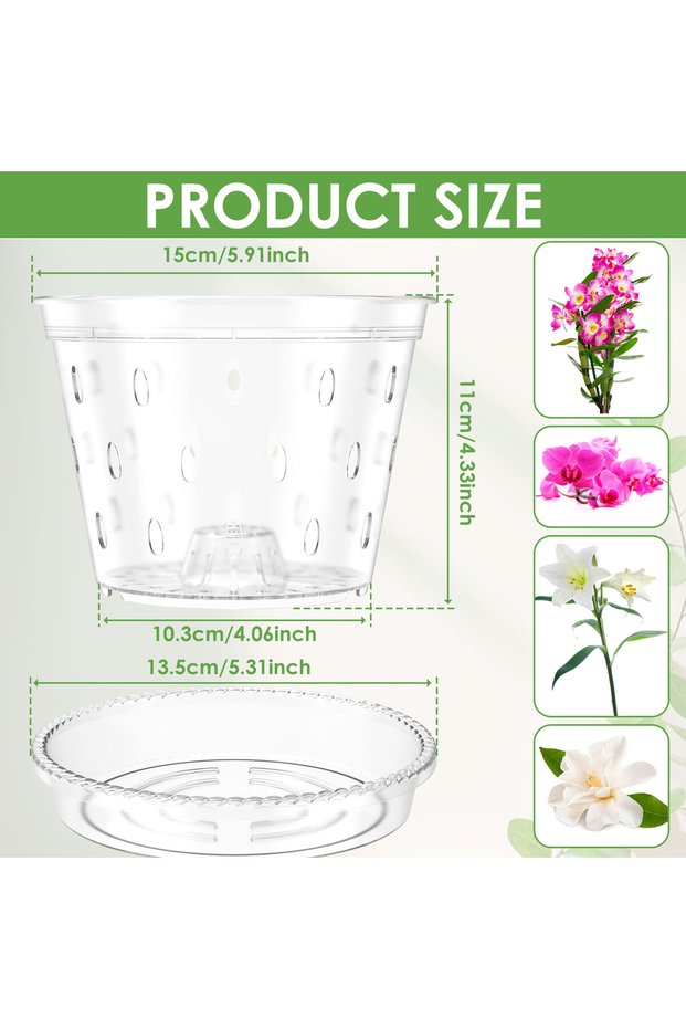 5Pcs 6inch 5Pcs Plastic Orchid Pot 4/5/6inch Transparent Slotted Orchid Pots with Holes and Saucers