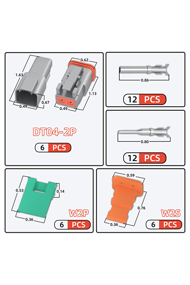 2 Pin 6 Sets Deutsch 2 Pin DT Connector DT04-2P DT06-2S Gray Waterproof Electrical Wire Connector wi