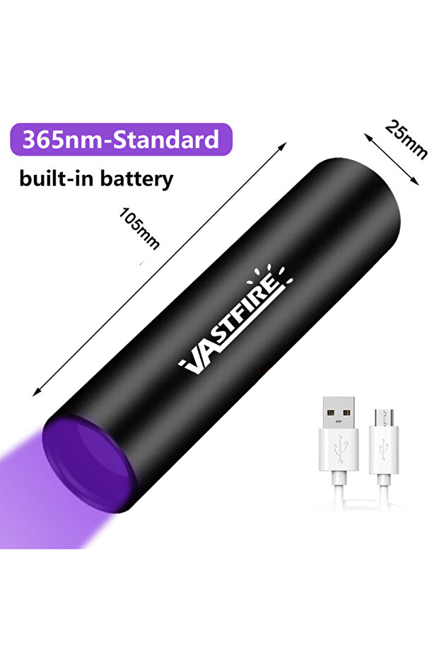 black Standard 365nm UV Black Light Torch Rechargeable Portable Purple Flashlight Detector for Curin