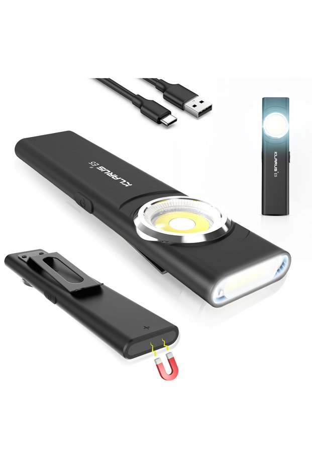WHITE KLARUS E5 Rechargeable Work Light 600LM USB-C Magnetic Clip 8 Modes Slim EDC Flashlight for Ca